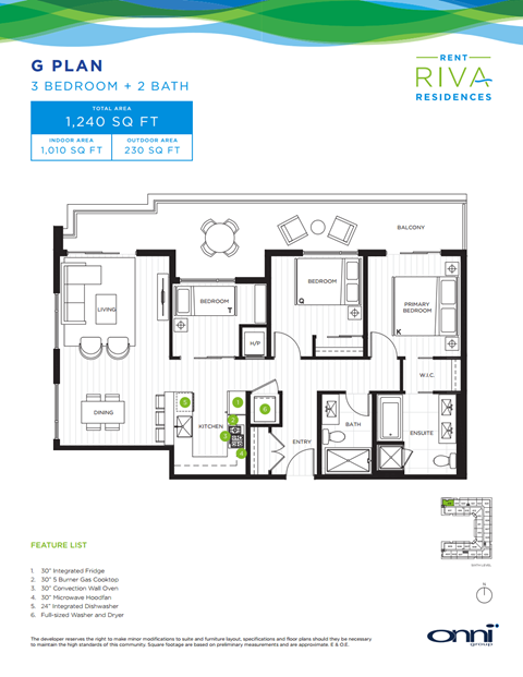 Floor plan for 3 beds, 2 baths, 1007 sqft